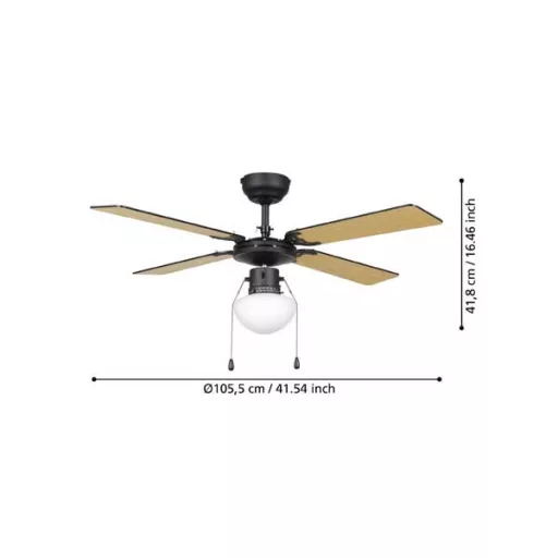 EGLO FORTALEZA mennyezeti ventilátoros lámpa acél matt fekete / lakozott üveg fehér, 1066mm lapátátmérővel - húzózsinórral