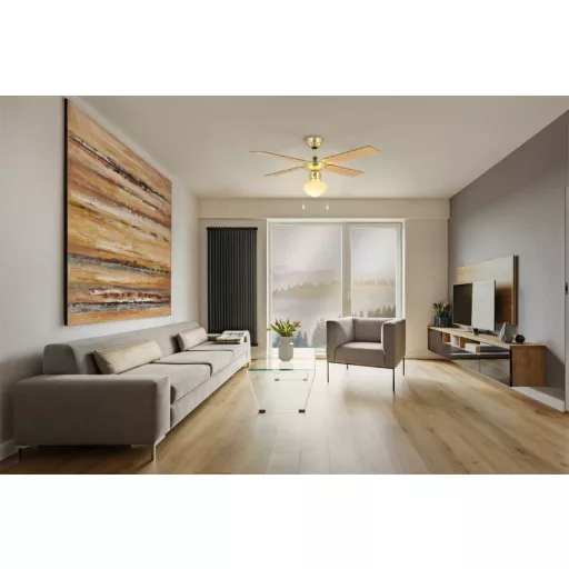 EGLO FORTALEZA mennyezeti ventilátoros lámpa acél bronz / lakozott üveg fehér, 1066mm lapátátmérővel - húzózsinórral