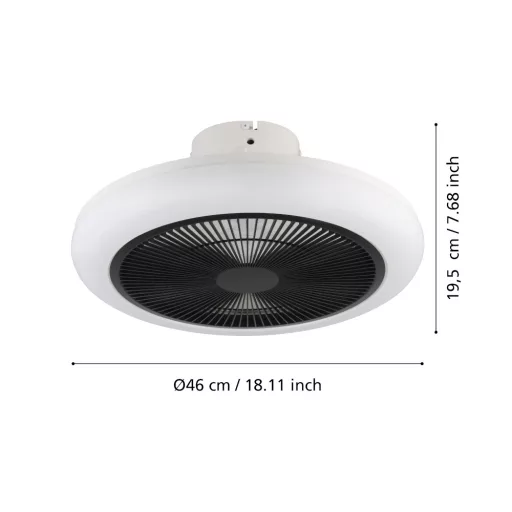 EGLO Kostrena lámpa ventilátorral műanyag (ABS) fehér, fekete / kristály hatású műanyag fehér, 455mm lapátátmérővel - távirányítóval