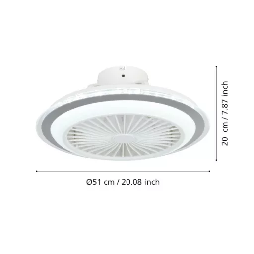 EGLO Albufeira lámpa ventilátorral műanyag (ABS) fehér, szürke / akril tejfehér, 500mm lapátátmérőval - távirányítóval