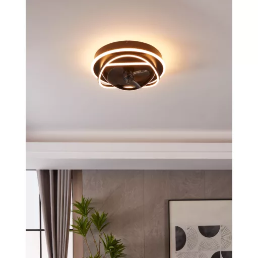 EGLO Namori lámpa ventilátorral acél fekete / akril tejfehér, 500mm lapátátmérővel - távirányítóval