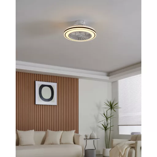 EGLO Almeria lámpa ventilátorral műanyag (ABS) fehér, fekete / akril tejfehér - távirányítóval