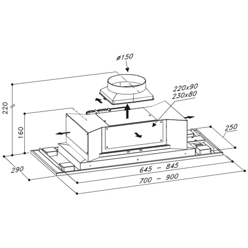 SIRIUS - Páraelszívó SL-903 P EM 90 cm inox - motor nélkül - 2. kép