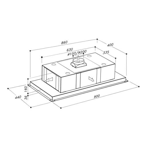 SIRIUS - Páraelszívó SLT-958 EM H200 TW (Inox) motor nélkül - 2. kép