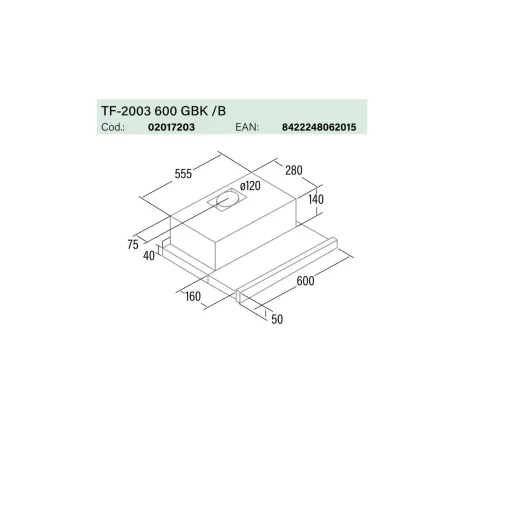 CATA - Páraelszívó TF-2003/60 LED BLACK GLASS - 2. kép