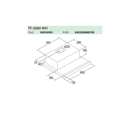 CATA - Páraelszívó TF-5260 WH/L fehér (2 motoros) + FA125/3 bekötő szett - 2. kép