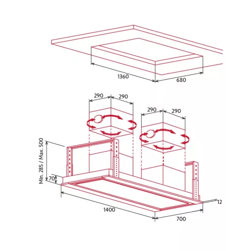 NODOR - Páraelszívó NorBreeze ISLA DEIMOS 1400 TWIN RF Hob to Hood - 2. kép
