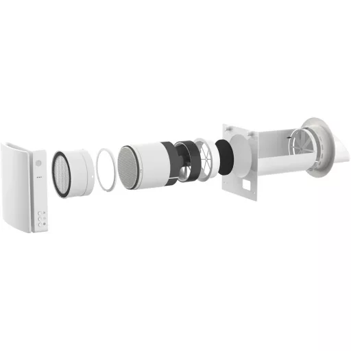 HOLTOP/AIRWOODS AV-TTW5-W egyhelyiséges hővisszanyerős szellőztető automata zsaluval, WiFi csatlakozással, páraérzékelő szenzorral, pollenszűrővel
