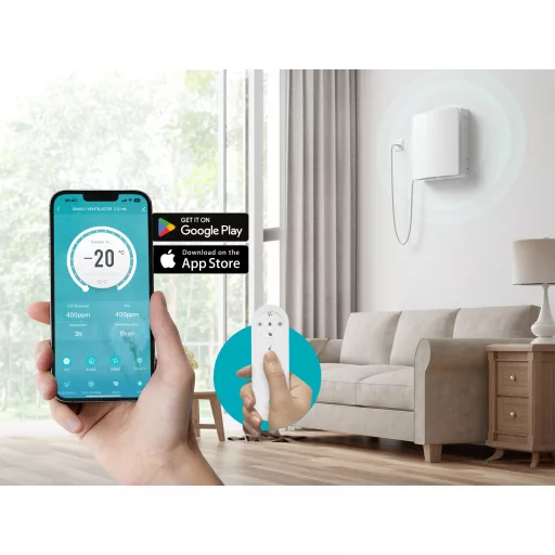 HOLTOP/AIRWOODS AV-TTW5-W SH7IE Pro ISO egyhelyiséges hővisszanyerős szellőztető (2 db), páraérzékelővel, automata zsaluval, WiFi-vel, kültéri hangcsillapító elemmel
