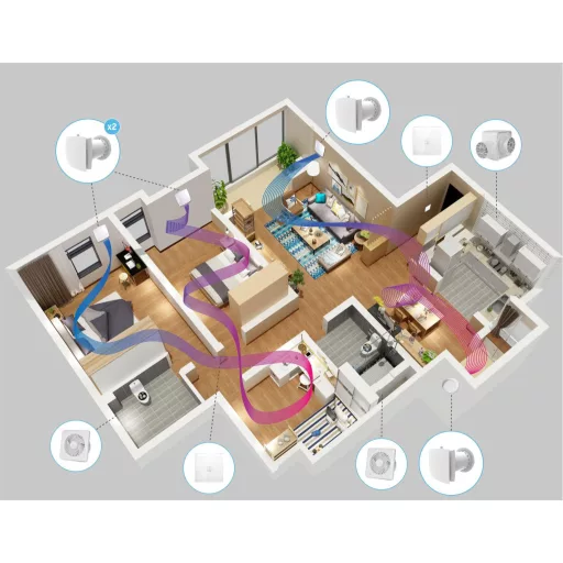 HOLTOP/AIRWOODS AV-TTW6-W egyhelyiséges hővisszanyerős szellőztető (2 db) automata zsaluval, WiFi csatlakozással
