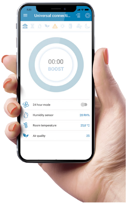 Blauberg O2 Supreme intelligens fürdőszobai ventilátor mobiltelefon