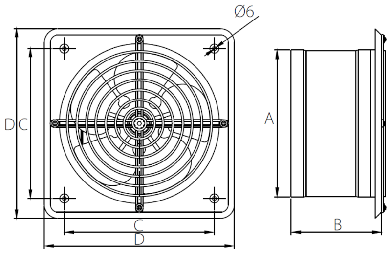 DOSPEL WB-S ipari szellőztető ventilátor méretek