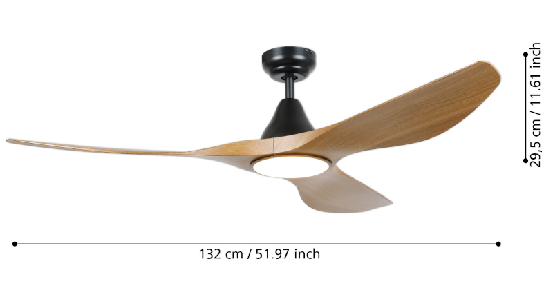 Portsea mennyezeti ventilátor matt barna lámpával méretek
