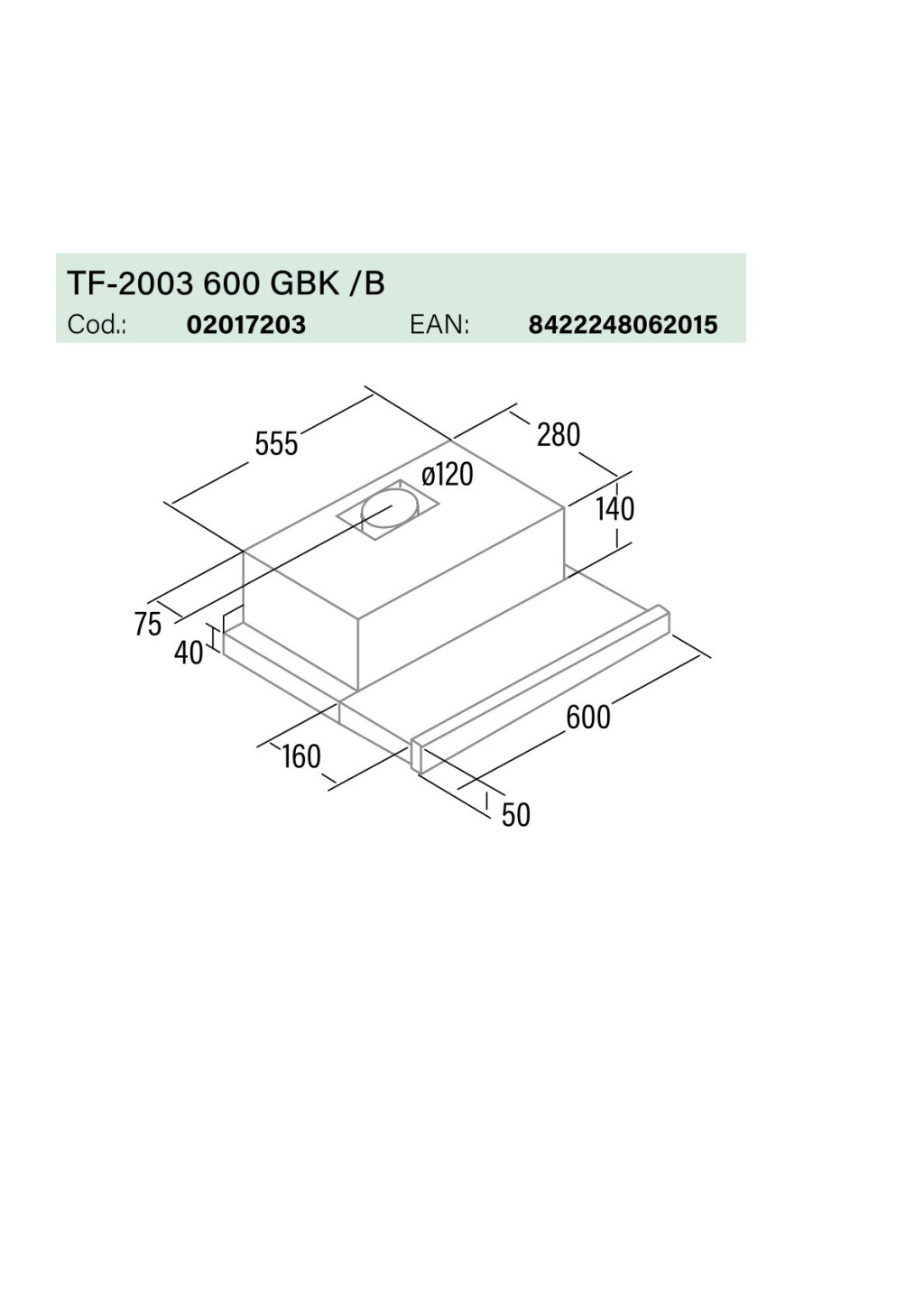 CATA - Páraelszívó TF-2003/60 LED BLACK GLASS