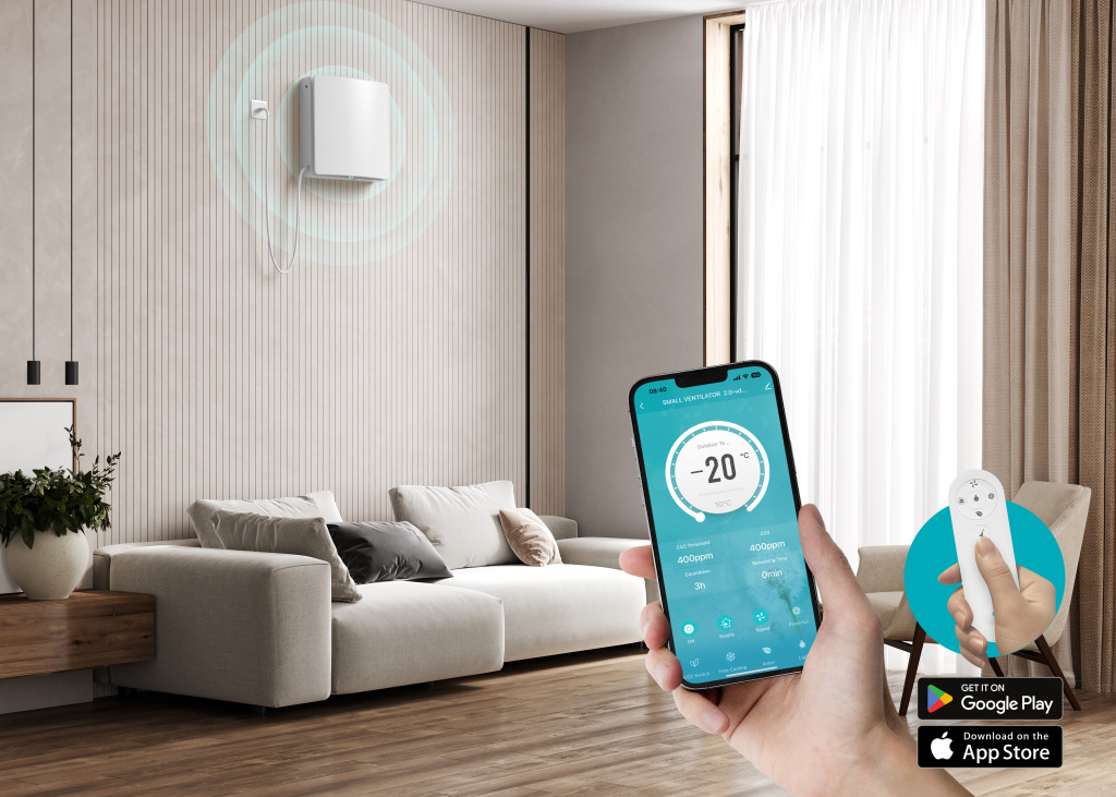 HOLTOP/AIRWOODS AV-TTW5-W egyhelyiséges hővisszanyerős szellőztető (2 db) automata zsaluval, WiFi csatlakozással, páraérzékelő szenzorral, pollenszűrővel