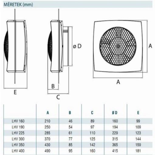 CATA nagy teljesítményű axiál ventilátor méretek