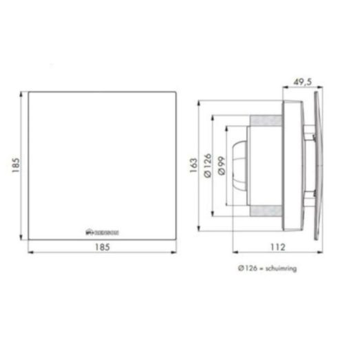 RENSON Waves levegőminőség érzékelős axiál ventilátor mérei