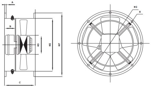 FR-BC csőperemes ipari axiál ventilátor méretek