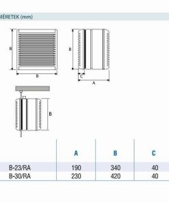 CATA változtatható forgásirányú ventilátor méretek