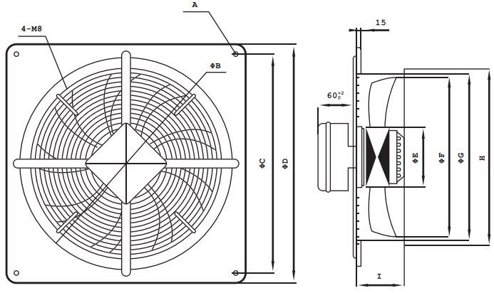 FR axiál ventilátor méretei BS típus