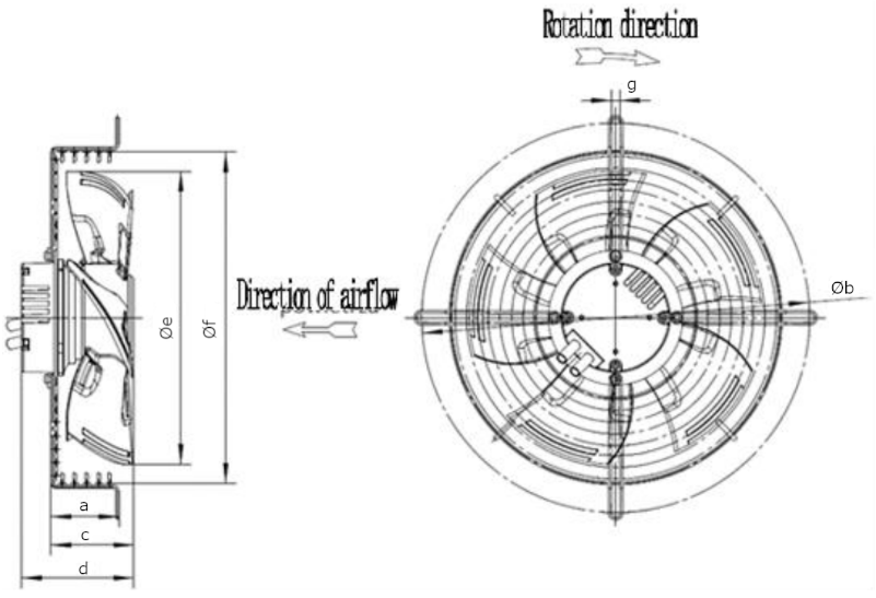 Reventon FR-SG EC-motoros ipari axiális fali ventilátor védőráccsal méretek