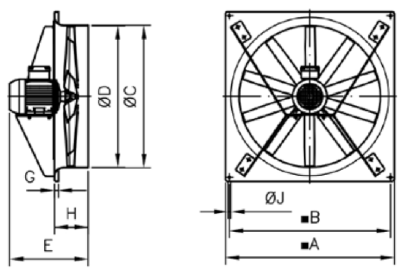 Sodeca HC/ATEX EX EB robbanásbiztos axiális ventilátor 71-100 méretek