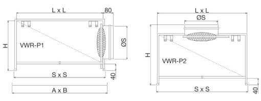 VWR-P csatlakozó doboz VWR-3A anemosztáthoz méretek